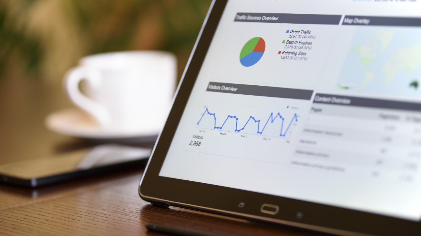 Tablette affichant des graphiques sur un bureau