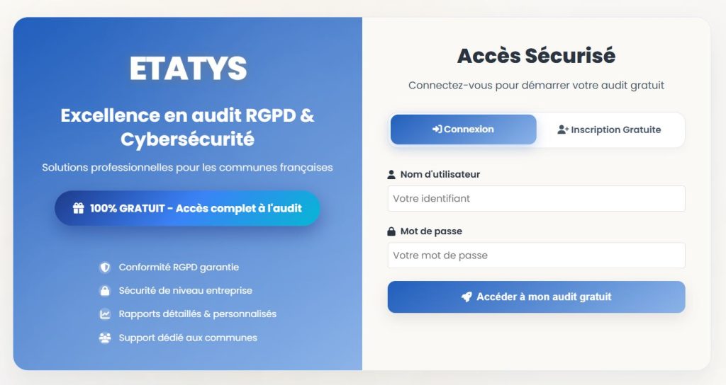 Interface audit RGPD gratuit communes Etatys